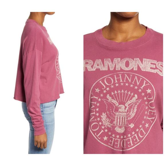 NWT DAYDREAMER Ramones Crop Long Sleeve Graphic Tee Size Small - Picture 2 of 8